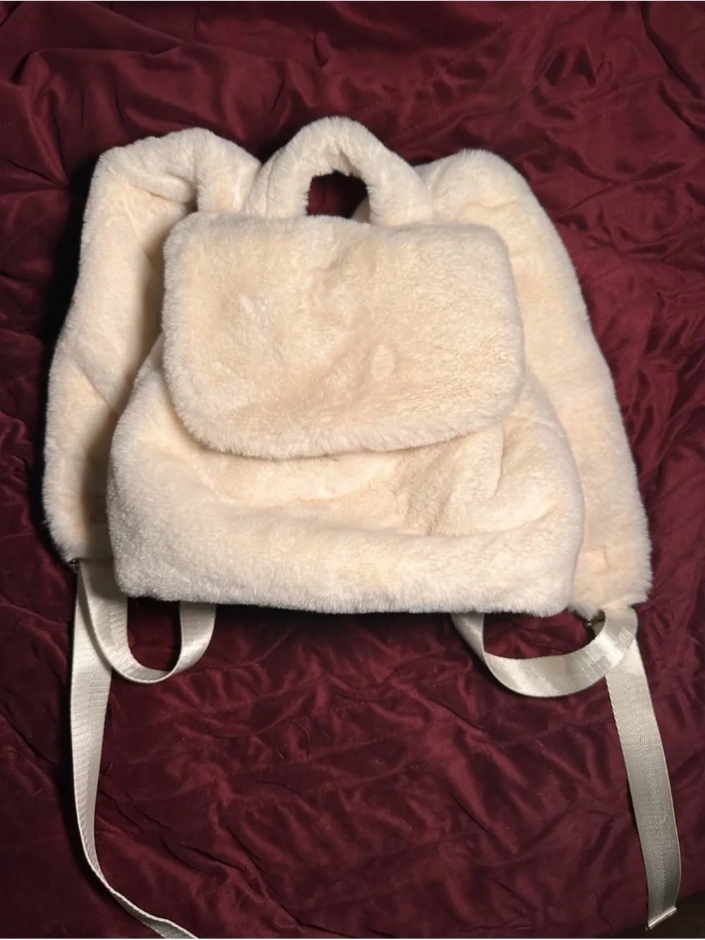 Plush Cream Faux-Fur Backpack - Soft Everyday Bag